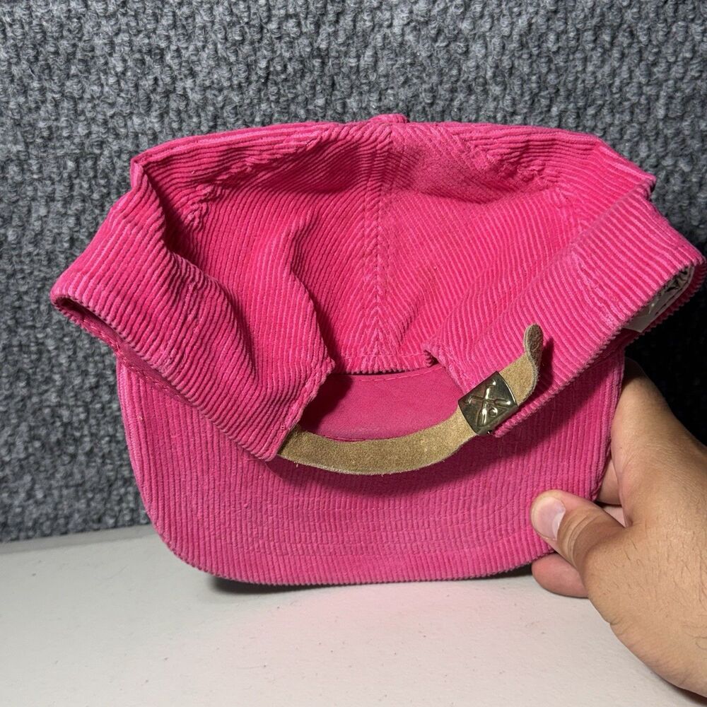 Vintage 1980's FILA Corduroy Hat Golf Tennis Pink Adjustable Leather Strap Retro - Picture 4 of 6